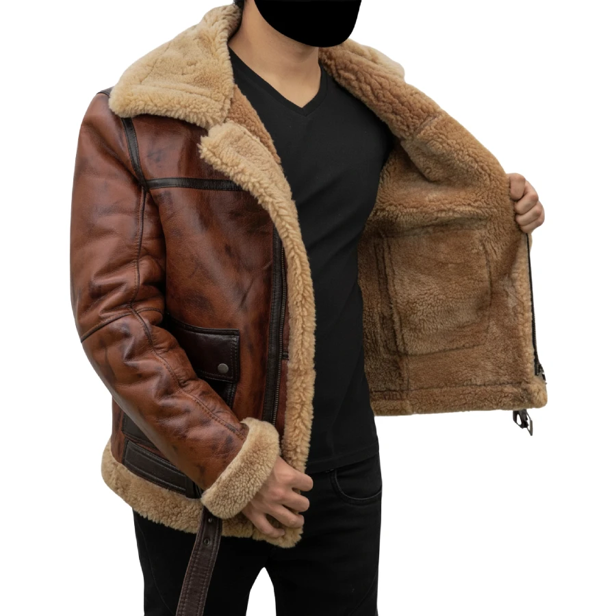 Arnold B-6 Aviator Vintage Brown Leather Bomber Jacket - Image 3