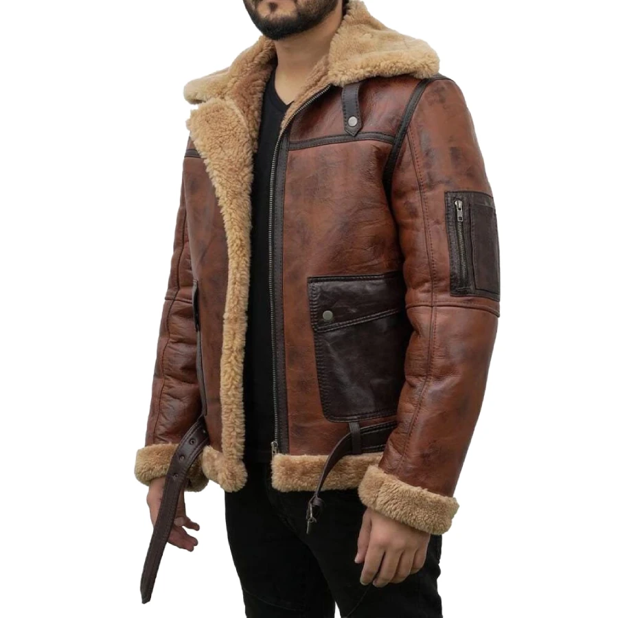 Arnold B-6 Aviator Vintage Brown Leather Bomber Jacket - Image 4