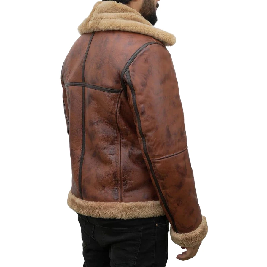 Arnold B-6 Aviator Vintage Brown Leather Bomber Jacket - Image 5