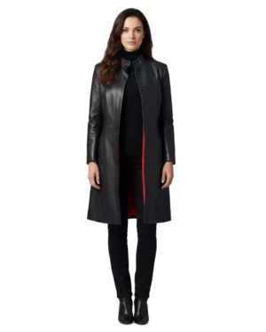 Emma Long Black Leather Coat