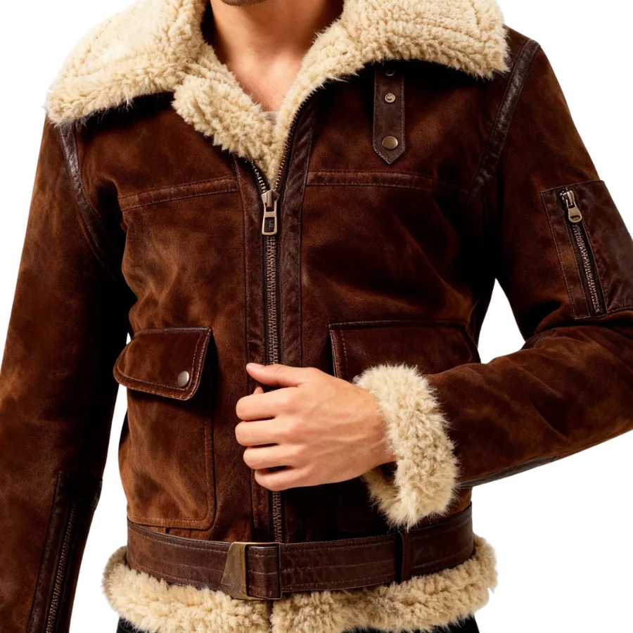 Arnold B-6 Aviator Choco Brown Suede Bomber Jacket - Image 6