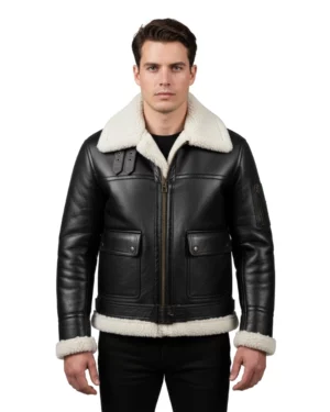 Arnold B-6 Aviator Black Leather Bomber Jacket