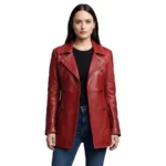 Dakota Double Breasted Red Leather Car Coat