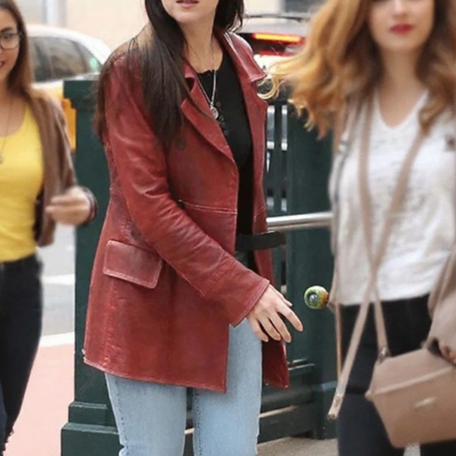 Dakota Double Breasted Red Leather Car Coat - Image 3