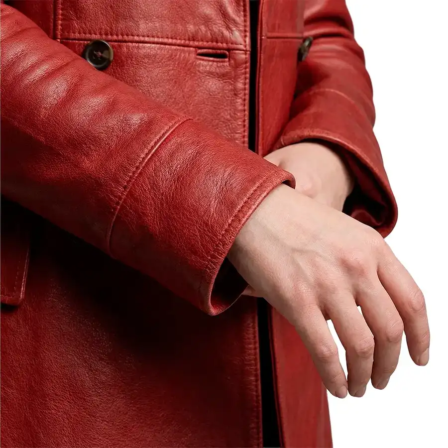 Dakota Double Breasted Red Leather Car Coat - Image 10