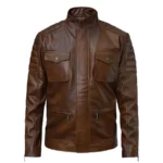 Frank Quilted Distressed Vintage Brown Leather Cafe Racer Jacket