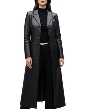 Kender Long Black Leather Trench Coat