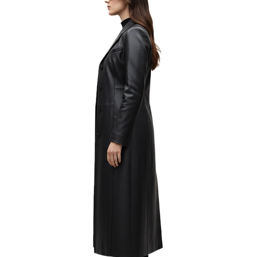 Kender Long Black Leather Trench Coat - Image 6