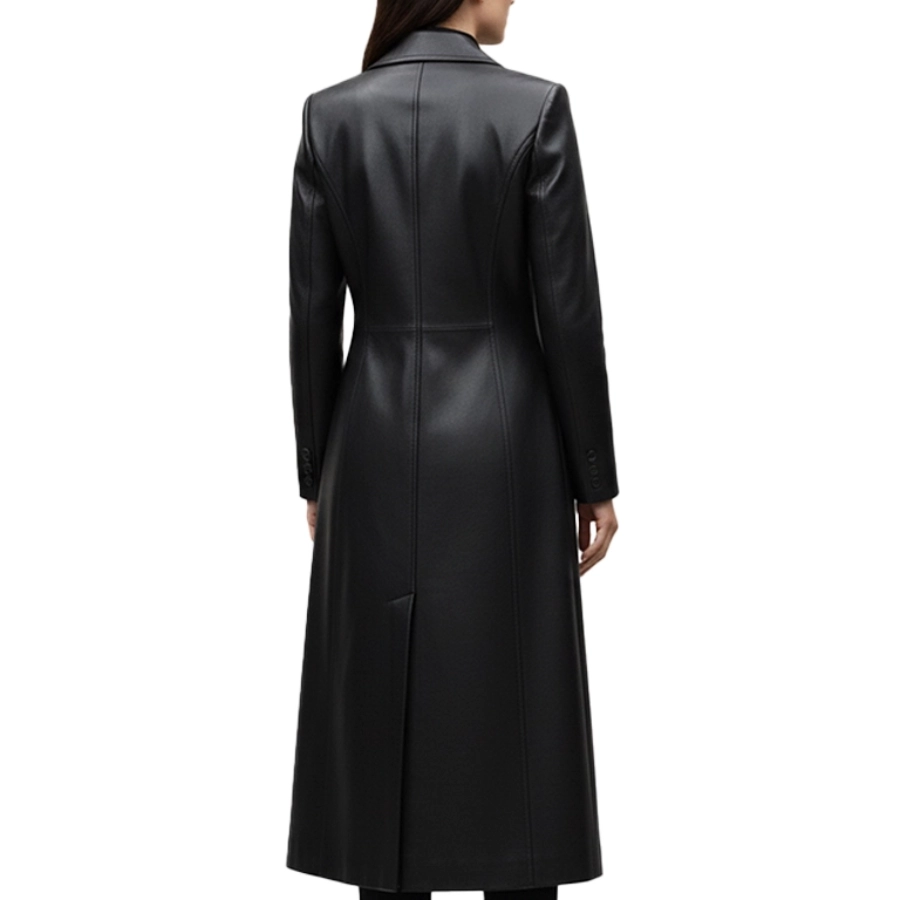 Kender Long Black Leather Trench Coat - Image 7