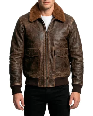 Bravo G-1 Distressed Vintage Brown Leather Bomber Jacket