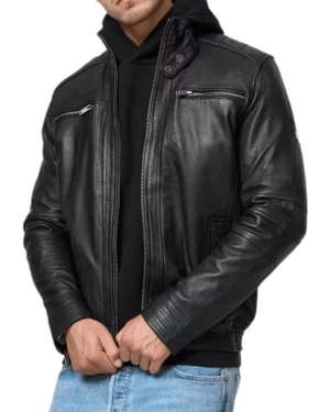 Brent Black Leather Biker Jacket