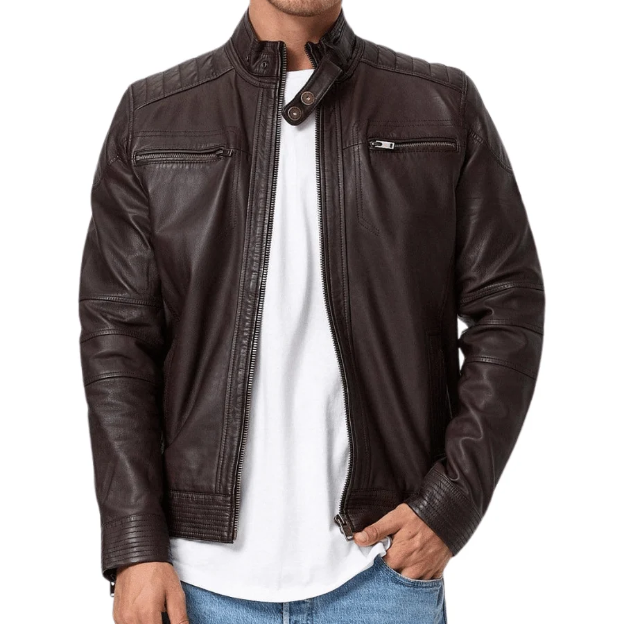 Brent Brown Leather Biker Jacket