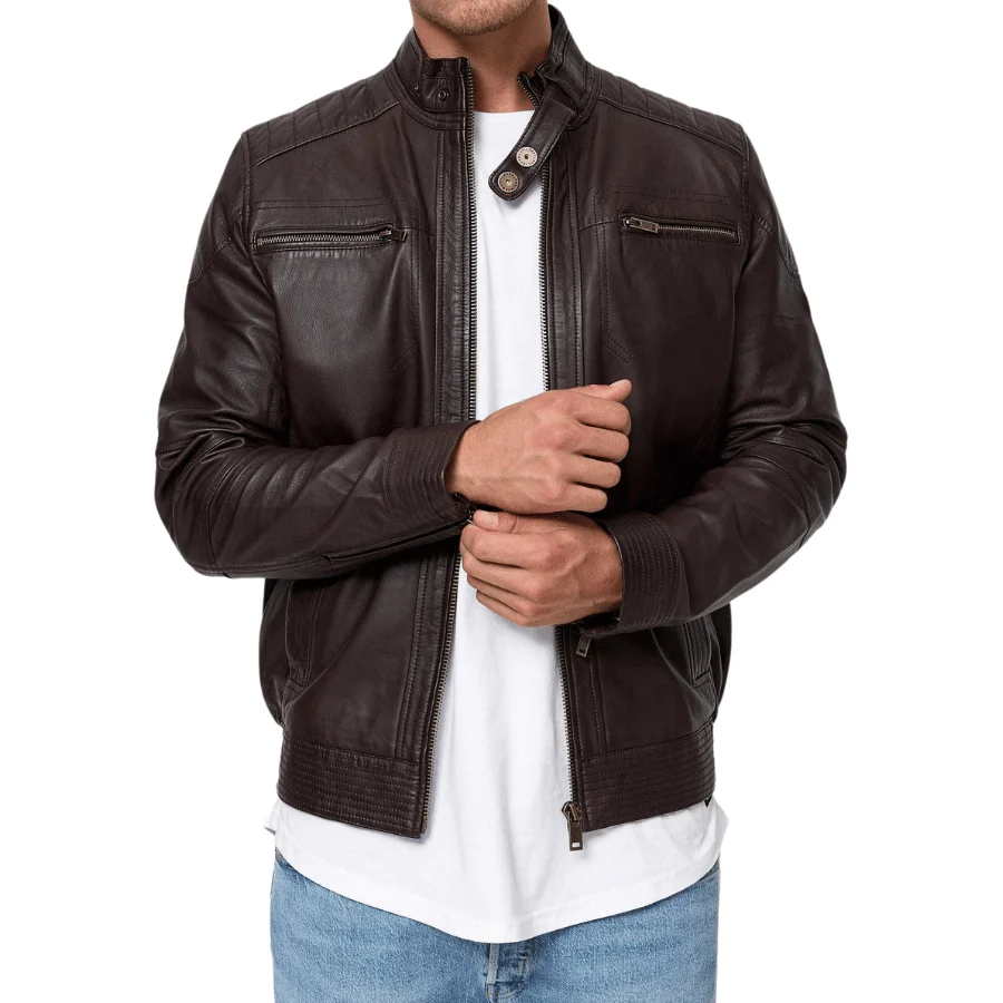 Brent Brown Leather Biker Jacket - Image 3