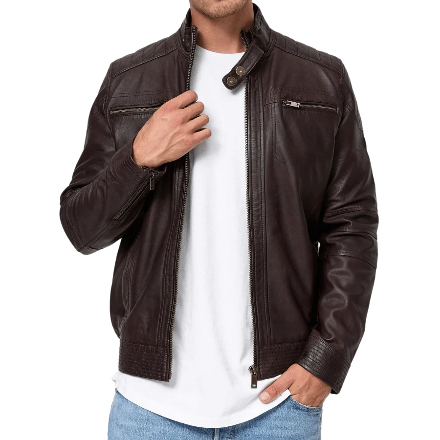Brent Brown Leather Biker Jacket - Image 4