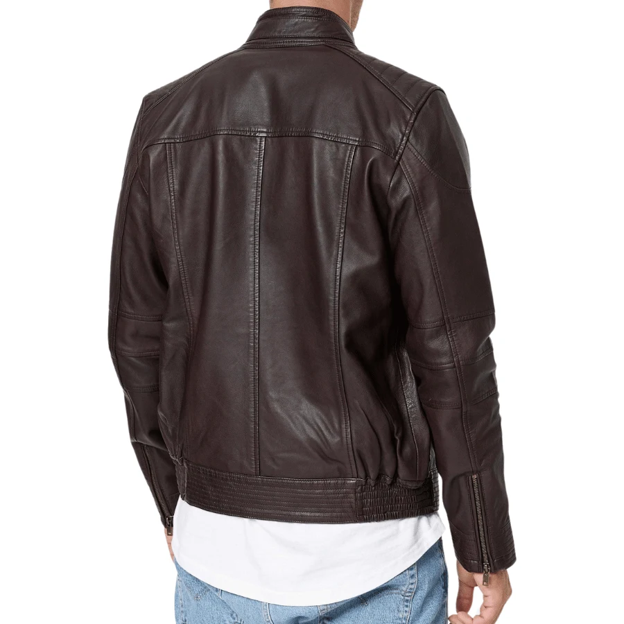 Brent Brown Leather Biker Jacket - Image 5
