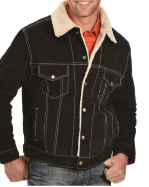 Brian Black Suede Trucker Sherpa Jacket