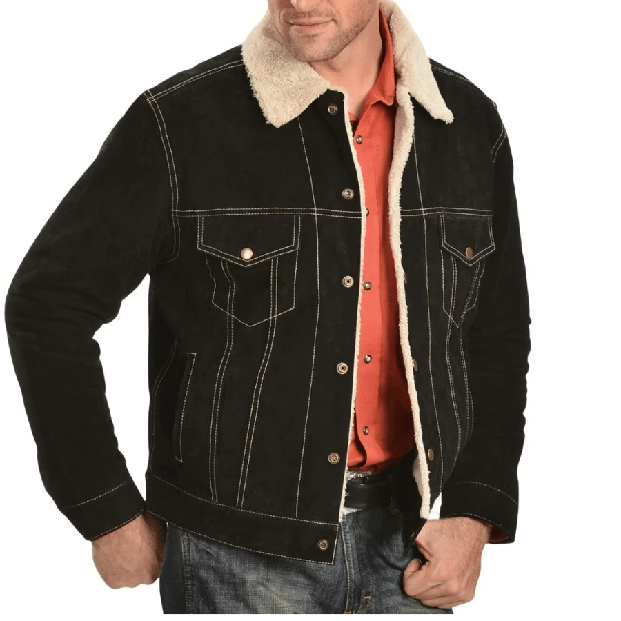 Brian Black Suede Trucker Sherpa Jacket - Image 2
