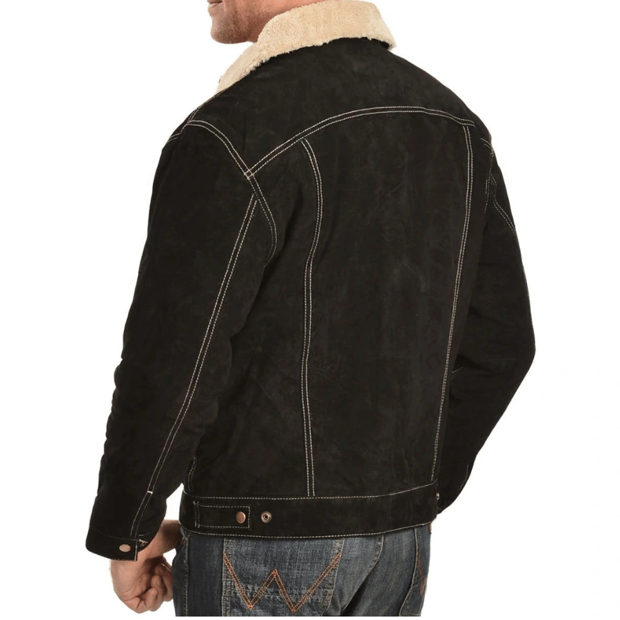 Brian Black Suede Trucker Sherpa Jacket - Image 3