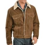 Brian Camel Brown Suede Trucker Sherpa Jacket