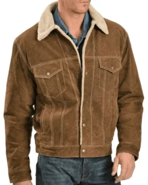 Brian Camel Brown Suede Trucker Sherpa Jacket