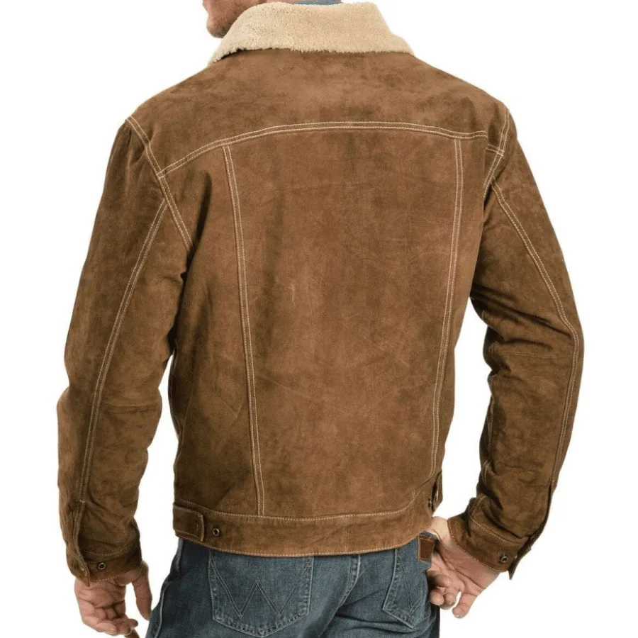 Brian Camel Brown Suede Trucker Sherpa Jacket - Image 3