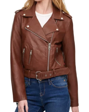 Emilia Brown Leather Biker Jacket