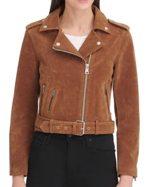 Emilia Brown Suede Leather Biker Jacket