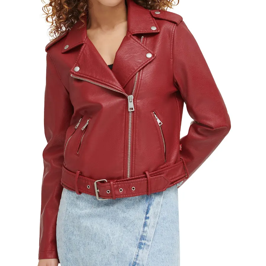 Emilia Cherry Red Leather Biker Jacket