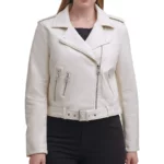 Emilia White Leather Biker Jacket