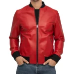 Finn Red Leather Bomber Jacket