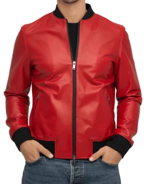 Finn Red Leather Bomber Jacket