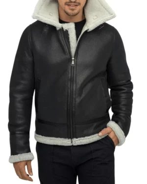 Gabriel B-3 Black Leather Bomber Jacket