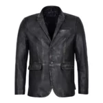 Harlan Distressed Black Leather Blazer