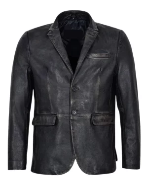 Harlan Distressed Black Leather Blazer