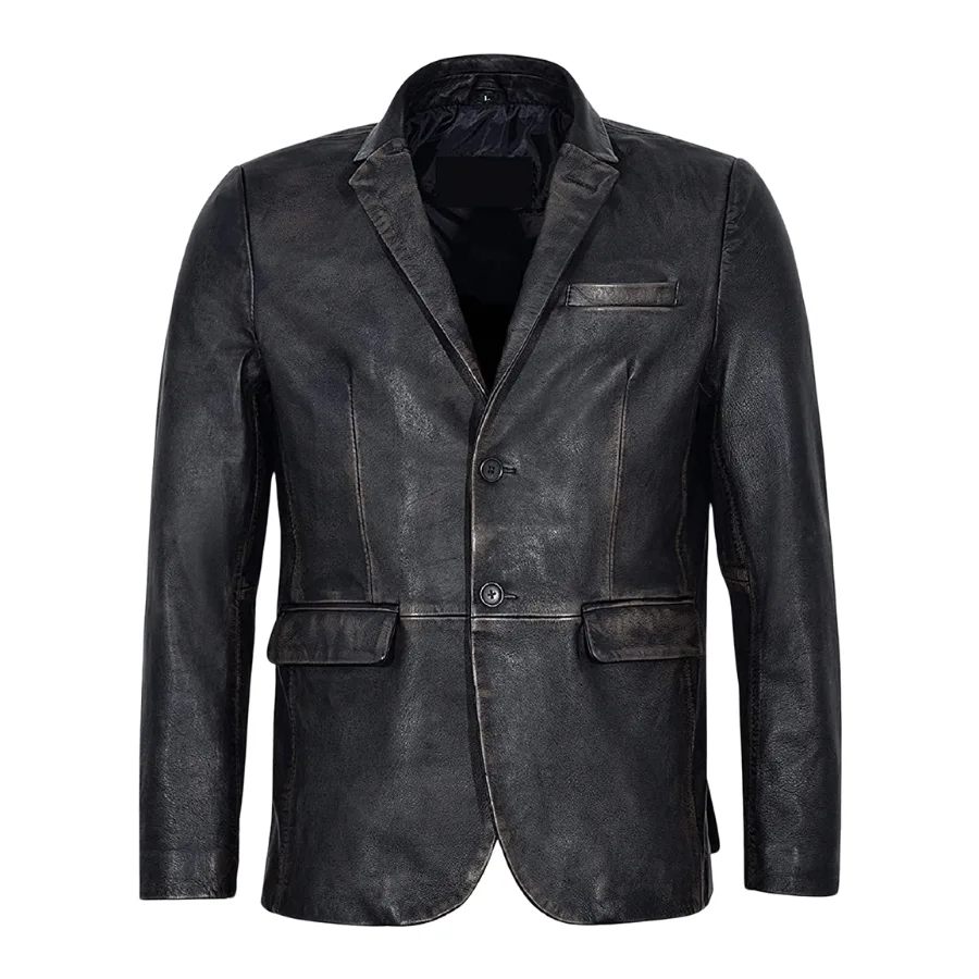 Harlan Distressed Black Leather Blazer
