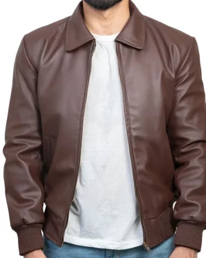 Henry Choco Brown Leather Bomber Jacket