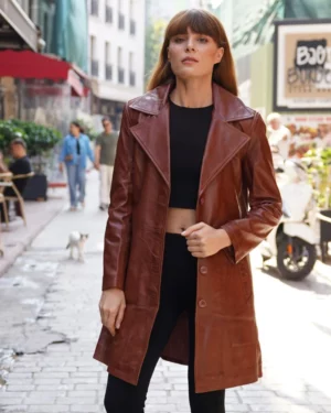 Julie Brown Leather Trench Coat