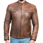 Liam Vintage Brown Hooded Leather Biker Jacket