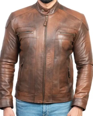 Liam Vintage Brown Hooded Leather Biker Jacket