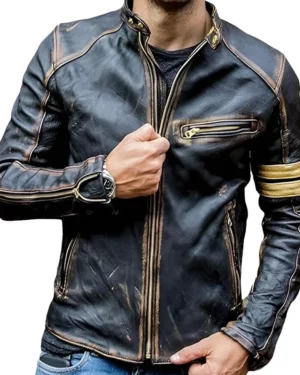 Lior Distressed Black Leather Biker Jacket