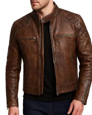 Markus Distressed Vintage Brown Leather Biker Jacket