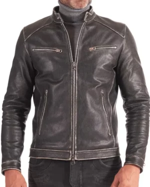 Mason Distressed Black Leather Biker Jacket