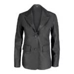Mila Two Button Black Leather Blazer