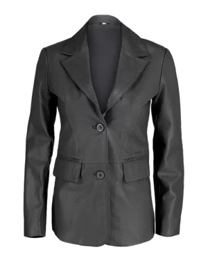 Mila Two Button Black Leather Blazer