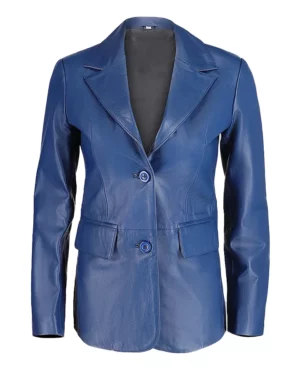 Mila Two Button Blue Leather Blazer
