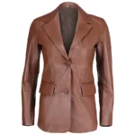 Mila Two Button Brown Leather Blazer
