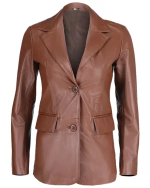Mila Two Button Brown Leather Blazer