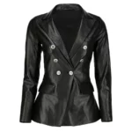 Nancy Double Breasted Black Leather Blazer Jacket