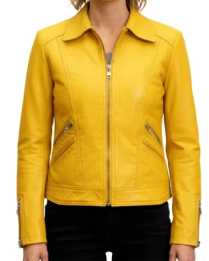 Rhea Yellow Leather Biker Jacket