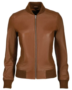 Sierra Tan Leather Bomber Jacket
